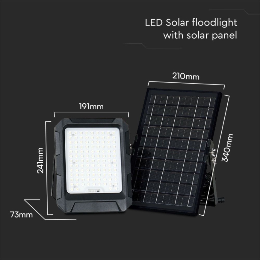 LED solarni reflektor LED/10W/3,7V IP65 4000K 8000 mAh crna + daljinski upravljač