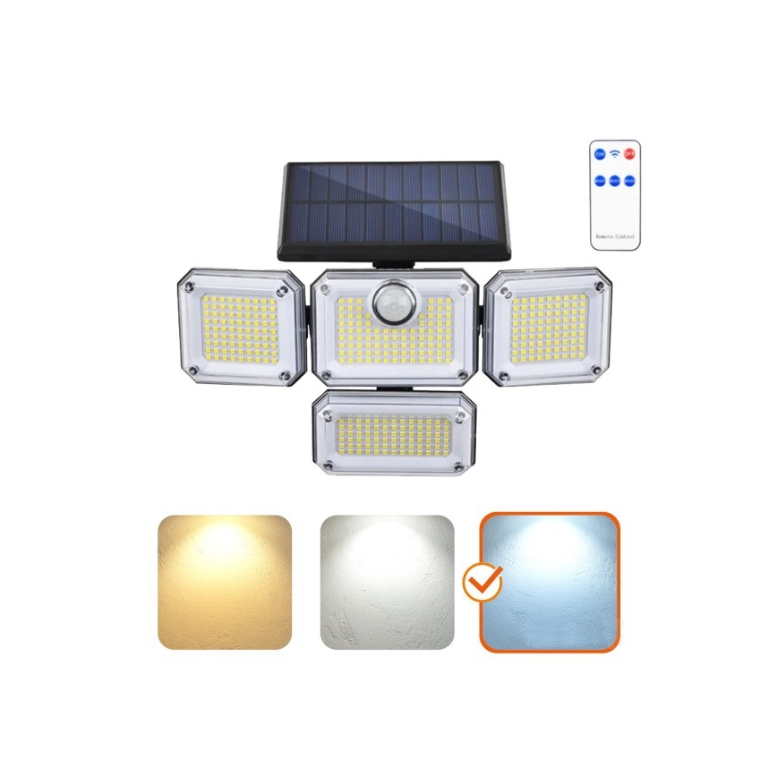 LED solarni reflektor sa senzorom GLOW LED/2,5W/3,7V 6500K IP44 2400 mAh + daljinski upravljač