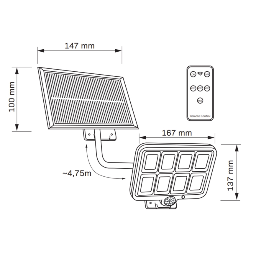 LED solarni reflektor sa senzorom INTEGRA LED/3W/3,7V 1200 mAh IP44 + daljinski upravljač