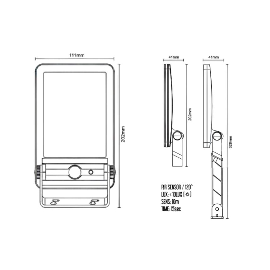 LED Solarni reflektor sa senzorom LED/5W/3,7V 4000K 1500 mAh IP54 crna