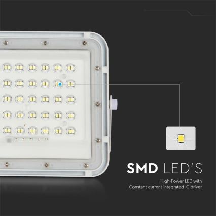 LED spoljni solarni reflektor, prigušiva, LED/6W/3,2V, IP65, 6400K, 5000 mAh, bela + daljinski upravljač