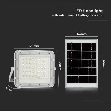 LED spoljni solarni reflektor, prigušiva, LED/6W/3,2V, IP65, 6400K, 5000 mAh, bela + daljinski upravljač