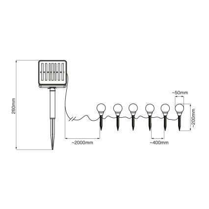 LED Solarno svetlo KULKI 6xLED/1,2V 600 mAh 4,3 m IP44 crna/bela