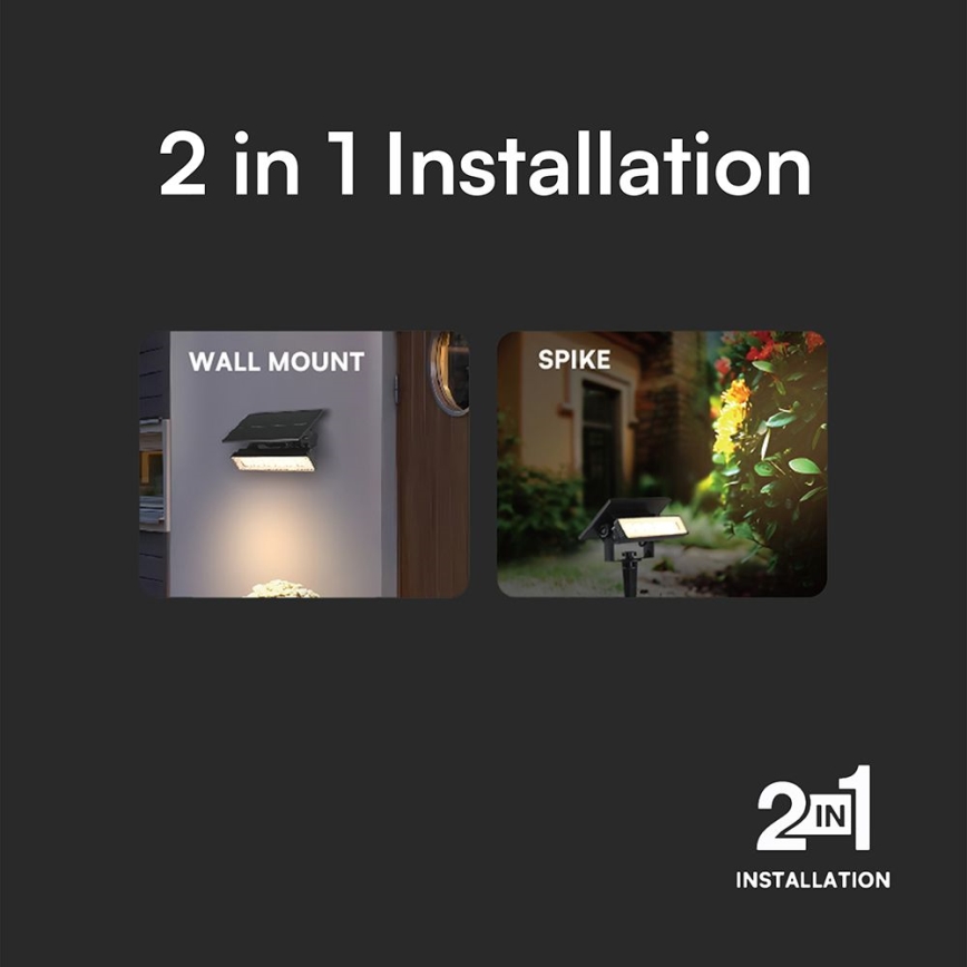 LED solarno svetlo 2 u 1 LED/0,9W/3,7V 3000K IP65 1200 mAh crna