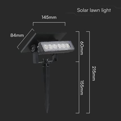 LED solarno svetlo 2 u 1 LED/0,9W/3,7V 3000K IP65 1200 mAh crna