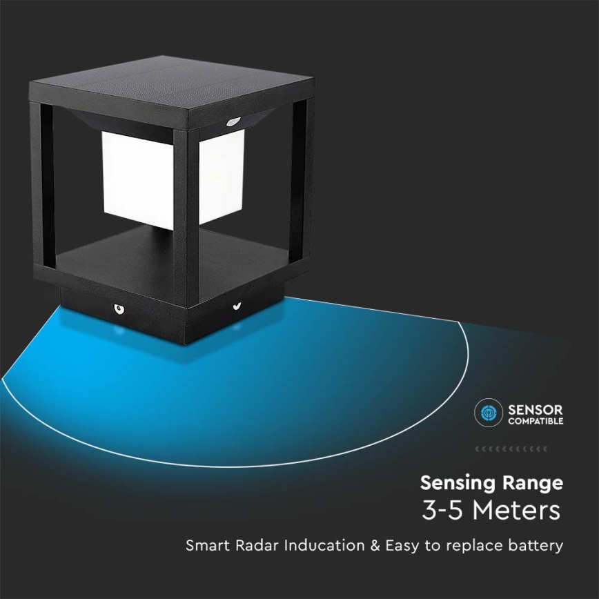 LED solarno svetlo sa senzorom LED/2W/5,5V 3000K IP65 2600 mAh crno