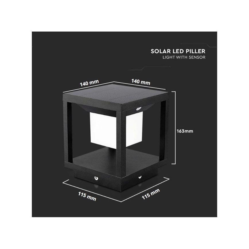 LED solarno svetlo sa senzorom LED/2W/5,5V 3000K IP65 2600 mAh crno