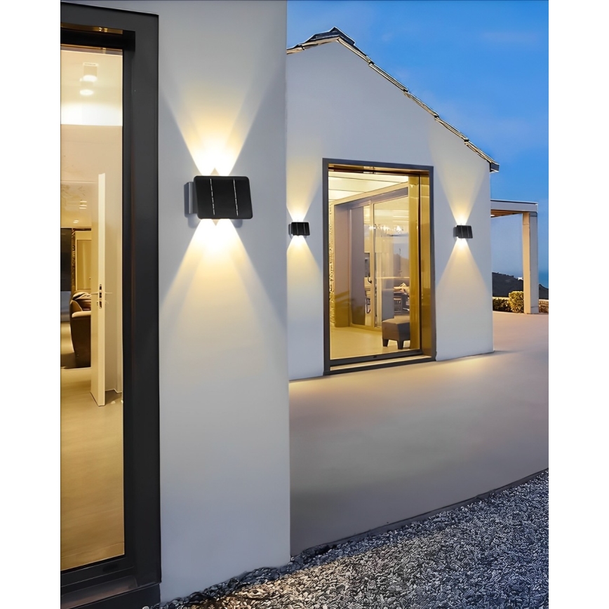 LED solarno zidno svetlo 4xLED/1,5W/3,7V 1500 mAh IP54 crno