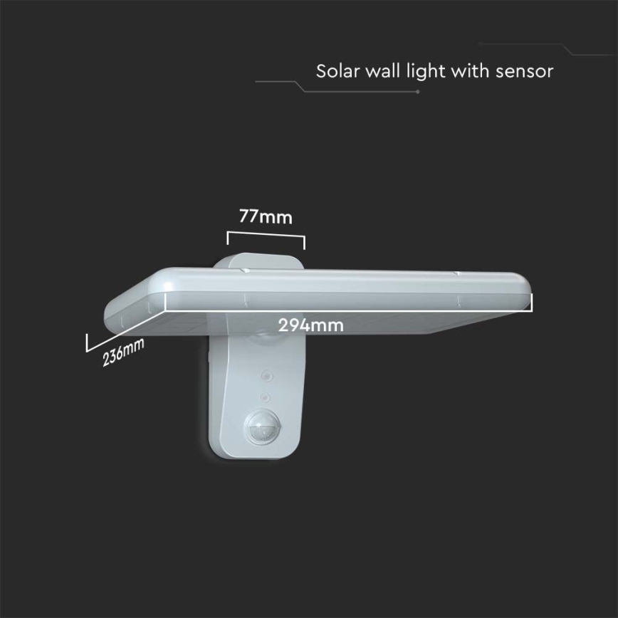LED solarno zidno svetlo sa senzorom LED/15W/3,2V 4000K/6000K IP65 6000 mAh belo