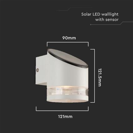 LED solarno zidno svetlo sa senzorom LED/1W/3,7V IP54 3000K 1200 mAh belo