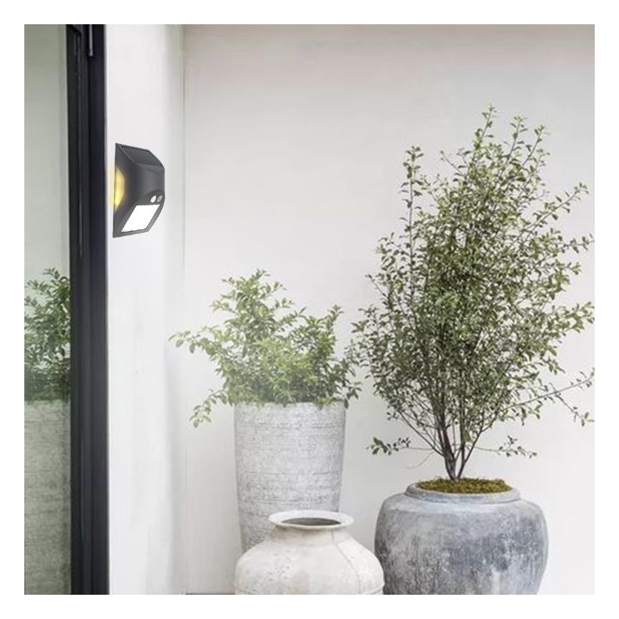 LED solarna zidna svetiljka sa senzorom LED/3W/3,7V 3000/4000K 1200 mAh IP54 antracit
