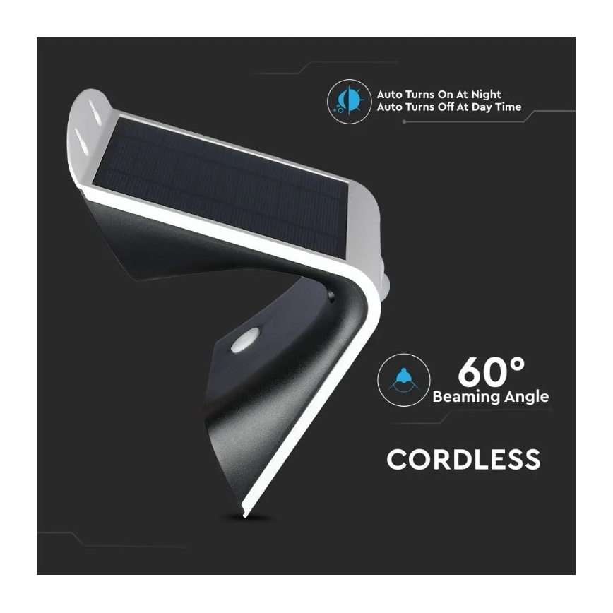 LED solarno zidno svetlo sa senzorom LED/3W/3,7V 3000/4000K IP65 2000 mAh belo