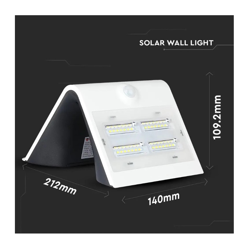 LED solarno zidno svetlo sa senzorom LED/3W/3,7V 3000/4000K IP65 2000 mAh belo