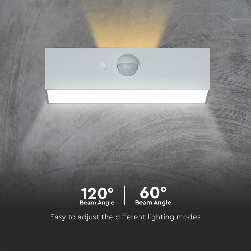 LED solarno zidno svetlo sa senzorom LED/3W/3,7V 3000K/4000K IP65 1200 mAh belo