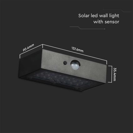 LED solarno zidno svetlo sa senzorom LED/3W/3,7V 3000K/4000K IP65 1200 mAh crna
