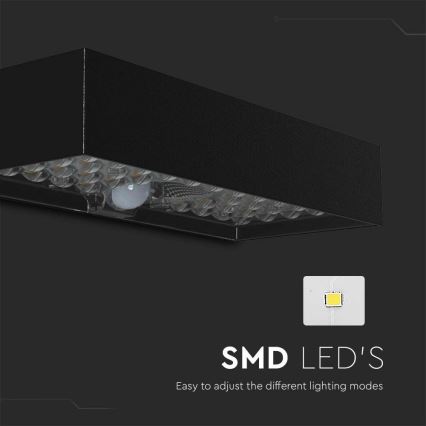 LED solarno zidno svetlo sa senzorom LED/6W/3,7V IP65 4000K 3000 mAh crno