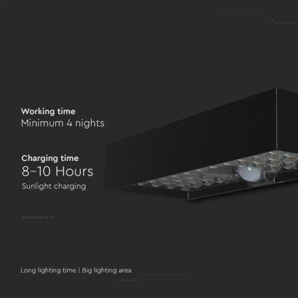 LED solarno zidno svetlo sa senzorom LED/6W/3,7V IP65 4000K 3000 mAh crno