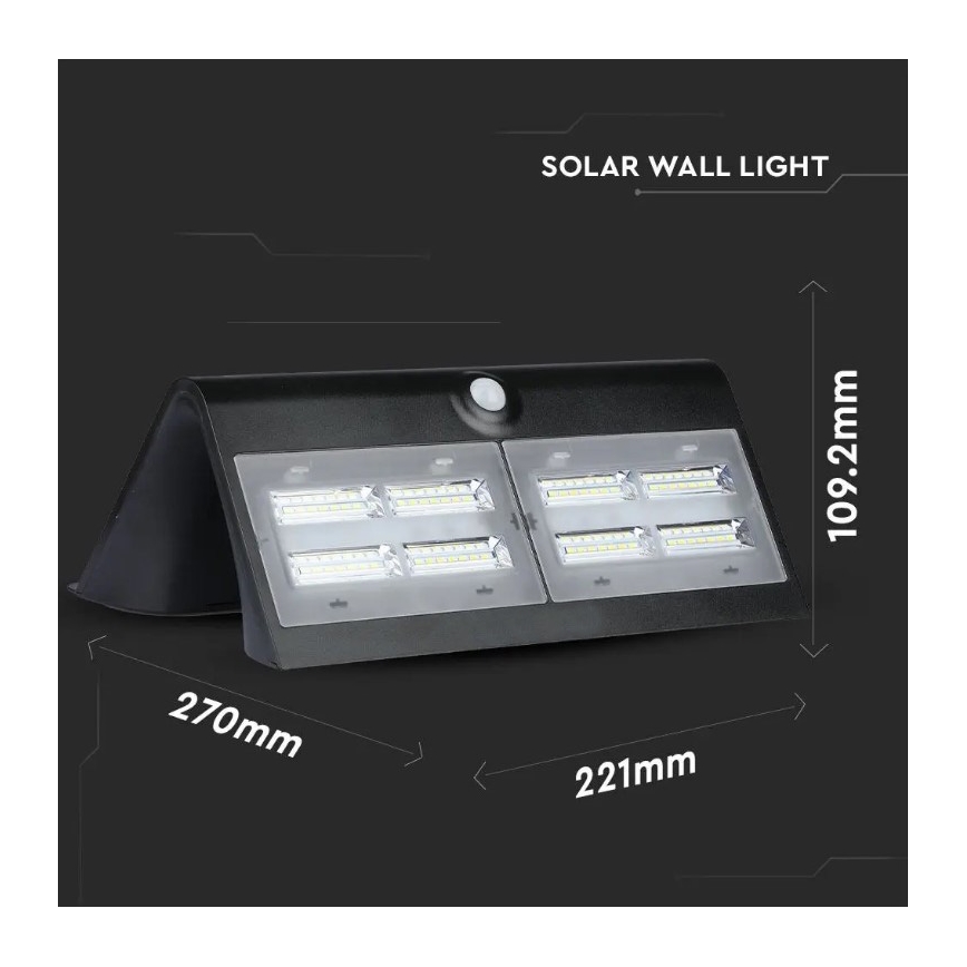 LED solarno zidno svetlo sa senzorom LED/7W/3,7V 4000K IP65 4000 mAh crna