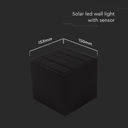 LED solarno zidno svetlo sa senzorom LED/9W/3,7V 3000/4000/5000K 2600 mAh IP65 crna