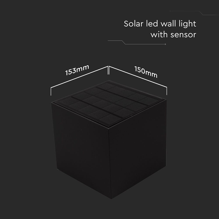 LED solarno zidno svetlo sa senzorom LED/9W/3,7V 3000/4000/5000K 2600 mAh IP65 crna
