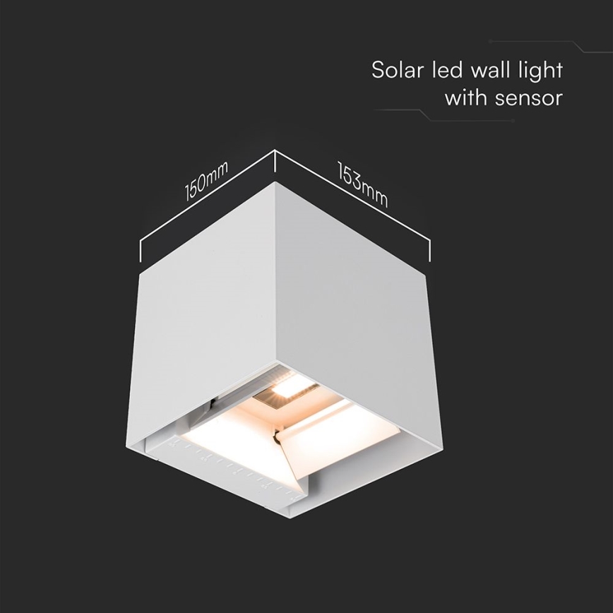 LED solarna zidna svetiljka sa senzorom LED/9W/5V 3000/4000/5000K IP65 2600 mAh bela