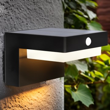 LED solarno zidno svetlo sa senzorom pokreta i sumraka PALERMO LED/5W/3,7V 2000 mAh IP54 crno