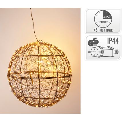 LED Spoljašnja božićna dekoracija 500xLED/230V prečnik 35 cm IP44 topla bela kugla/crna