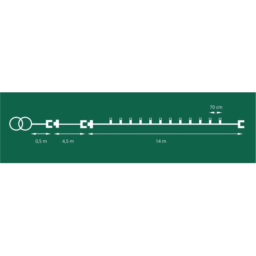 LED spoljna girlanda CONE FILAMENT 20xE10 19m višebojna/topla bela IP44, Proizvedeno u EU