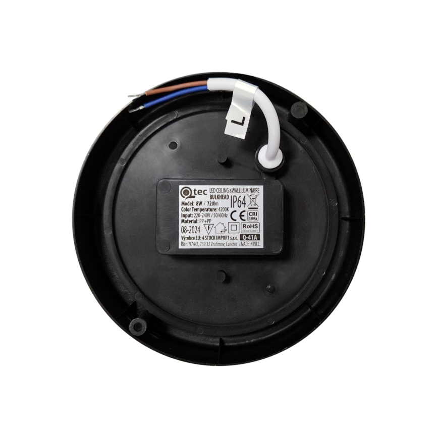LED spoljašnje plafonsko svetlo LED/8W/230V 4200K prečnik 14 cm IP64 crno
