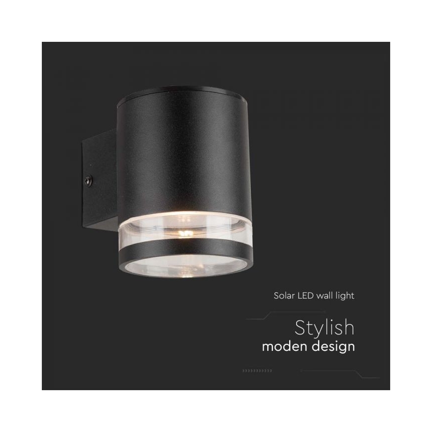 LED spoljašnje solarno zidno svetlo LED/1W/3,7V 3000K IP54 1200 mAh crna