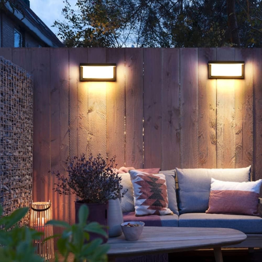 LED spoljašnje zidno svetlo NEELY sa sijalicom i senzorom sumraka, 1xE27/9W/230V, IP54, antracit