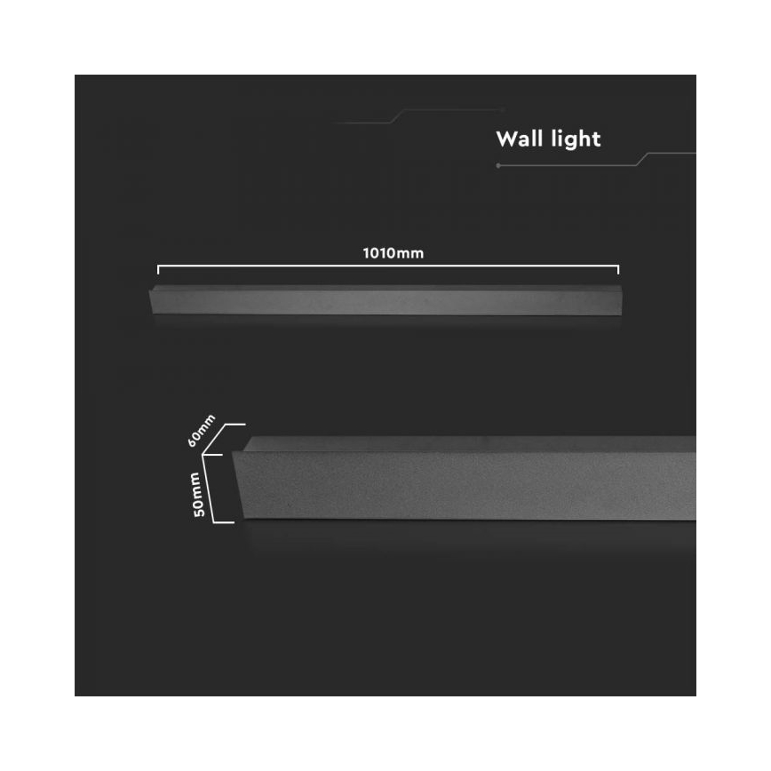LED spoljašnje zidno svetlo, 16 W, 230 V, 3000 K, IP65, 101 cm, crno