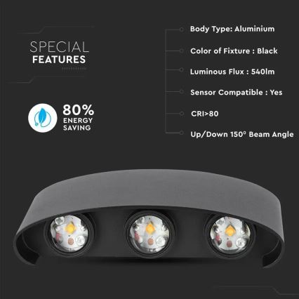 LED spoljašnje zidno svetlo 6xLED/6W/230V IP54 4000K crna