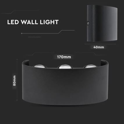 LED spoljašnje zidno svetlo 6xLED/6W/230V IP54 4000K crna