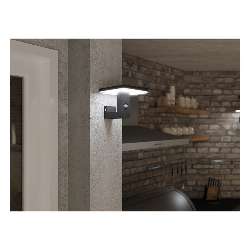 LED spoljašnje zidno svetlo sa senzorom BARI LED/10W/230V 4000K IP54 antracit