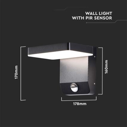 LED spoljašnja zidna fleksibilna svetiljka sa senzorom LED/17W/230V IP65 4000K crna