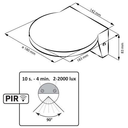 LED spoljašnje zidno svetlo sa senzorom TESA LED/10W/230V IP54 crno