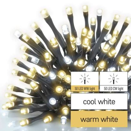 LED spoljašnji božićni lanac 100xLED/10m IP44 topla/hladna bela