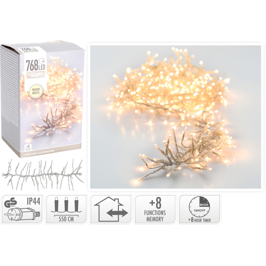 LED spoljašnji božićni niz 768xLED/230V/8 funkcija 8,5 m IP44 topla bela