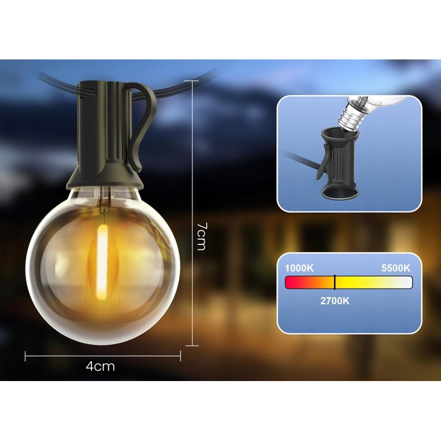 LED spoljašnji dekorativni lanac 20xE12/1W/230V 20 m IP65 crni