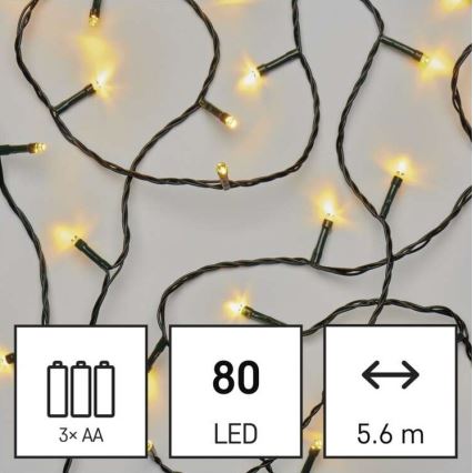 LED spoljašnji lanac 80xLED/3xAA 6,1m IP44 topla bela