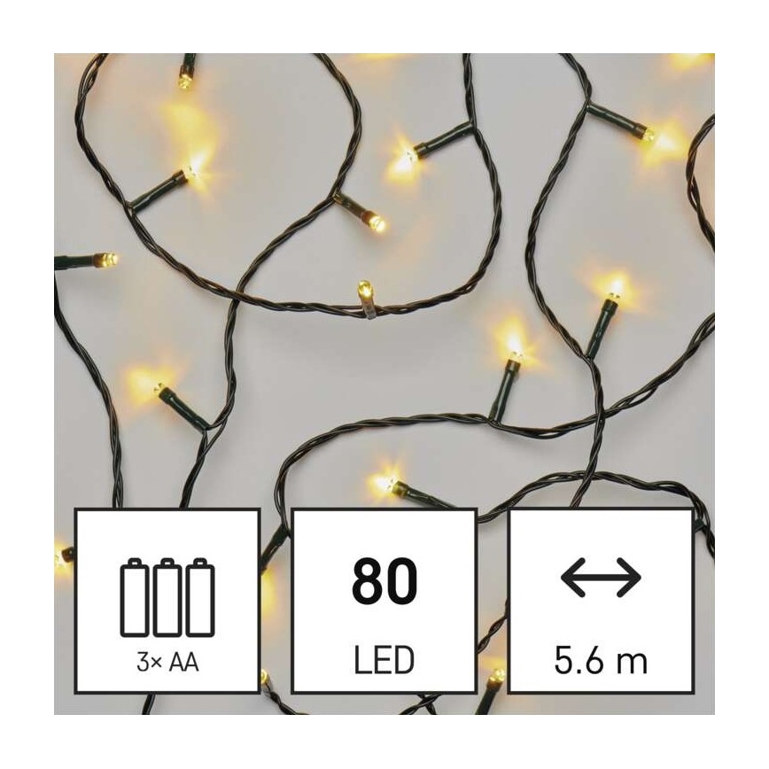 LED spoljašnji lanac 80xLED/3xAA 6,1m IP44 topla bela