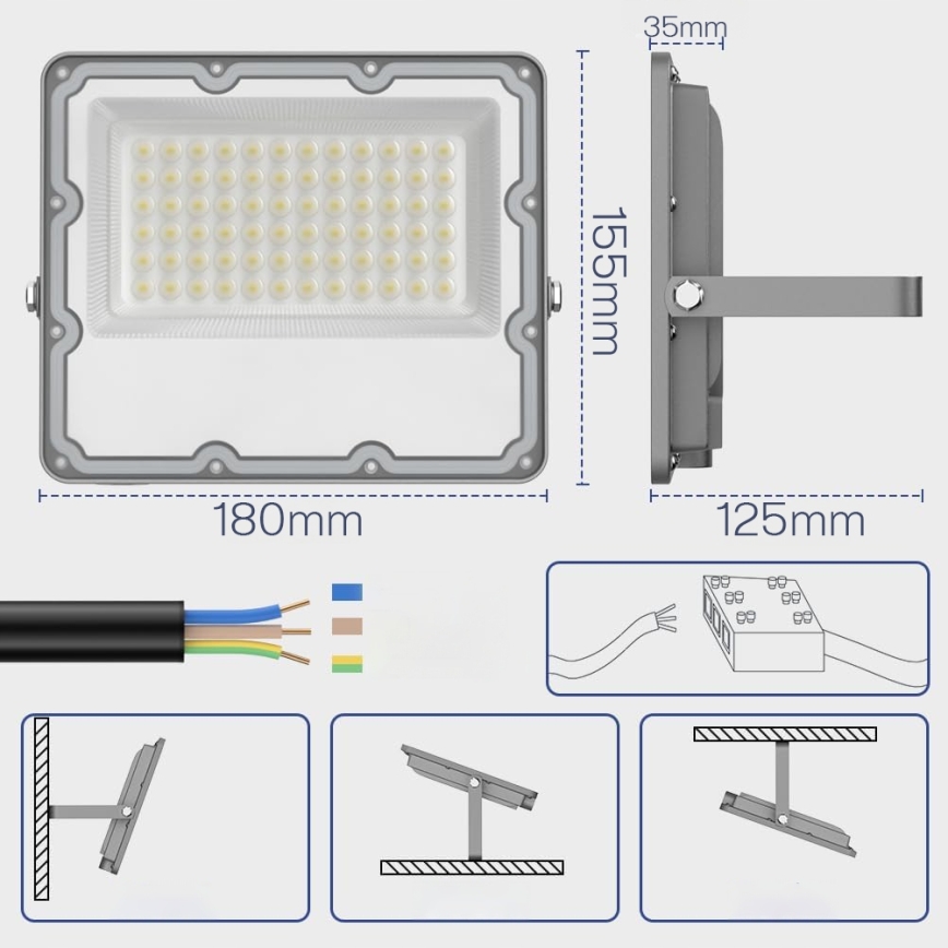 LED spoljašnji reflektor 50W/230V 4500K IP65 siva