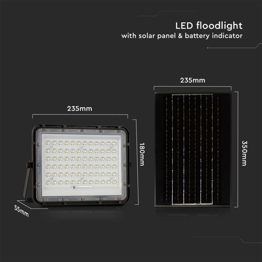 LED Spoljašnji prigušiva solarni reflektor LED/15W/3,2V IP65 4000K 12000 mAh crna + daljinski upravljač