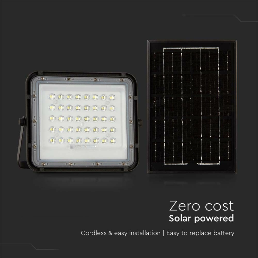 LED spoljni prigušiva solarni reflektor LED/6W/3,2V IP65 4000K 5000 mAh crni + daljinski upravljač