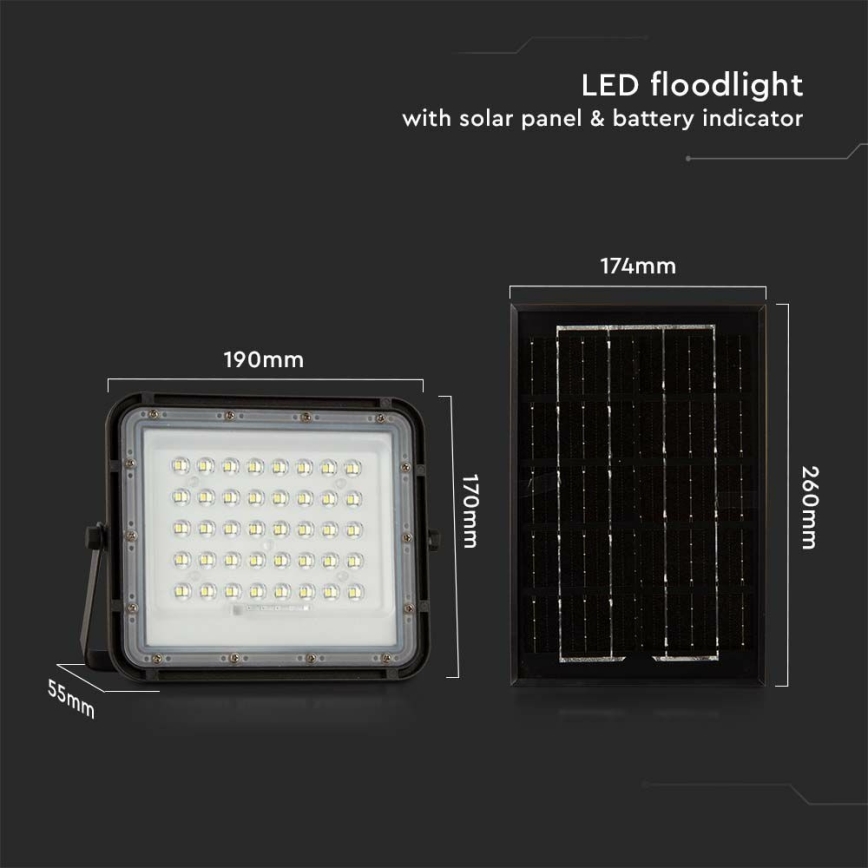 LED spoljni prigušiva solarni reflektor LED/6W/3,2V IP65 4000K 5000 mAh crni + daljinski upravljač