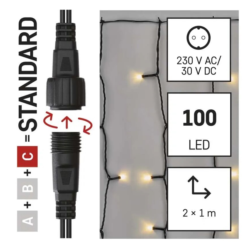 LED spoljašnji svetlosni niz 100xLED/1x2m IP44 topla bela