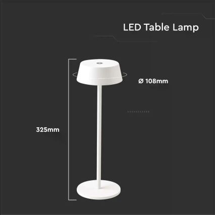 LED spoljašnja prigušiva stona lampa na dodir, punjiva, LED/2W/5V 4400 mAh IP54, bela