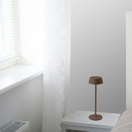 LED spoljašnja prigušiva dodirna punjiva stona lampa LED/2W/5V 4400 mAh IP54 braon