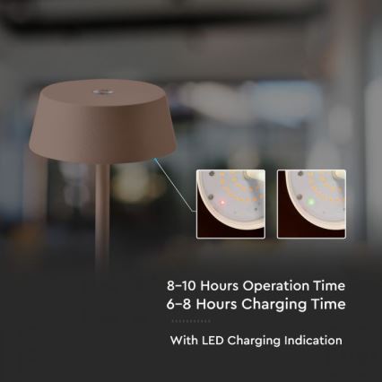 LED spoljašnja prigušiva dodirna punjiva stona lampa LED/2W/5V 4400 mAh IP54 braon